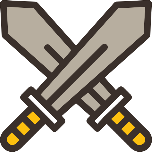 Logo which features swords crossing each others signaling a duel. 
